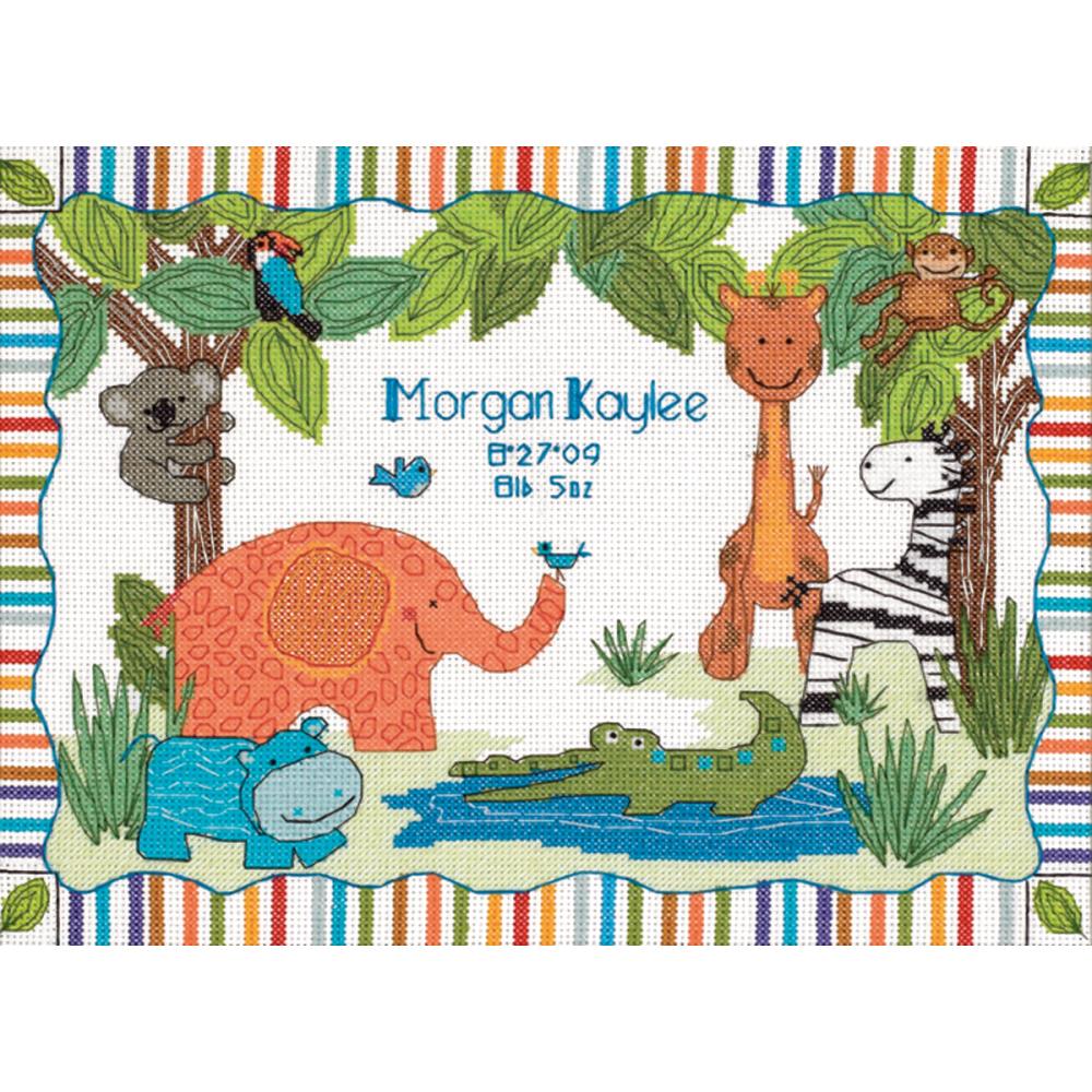(image for) Baby Hugs Mod Zoo Birth Record Counted Cross Stitch Kit